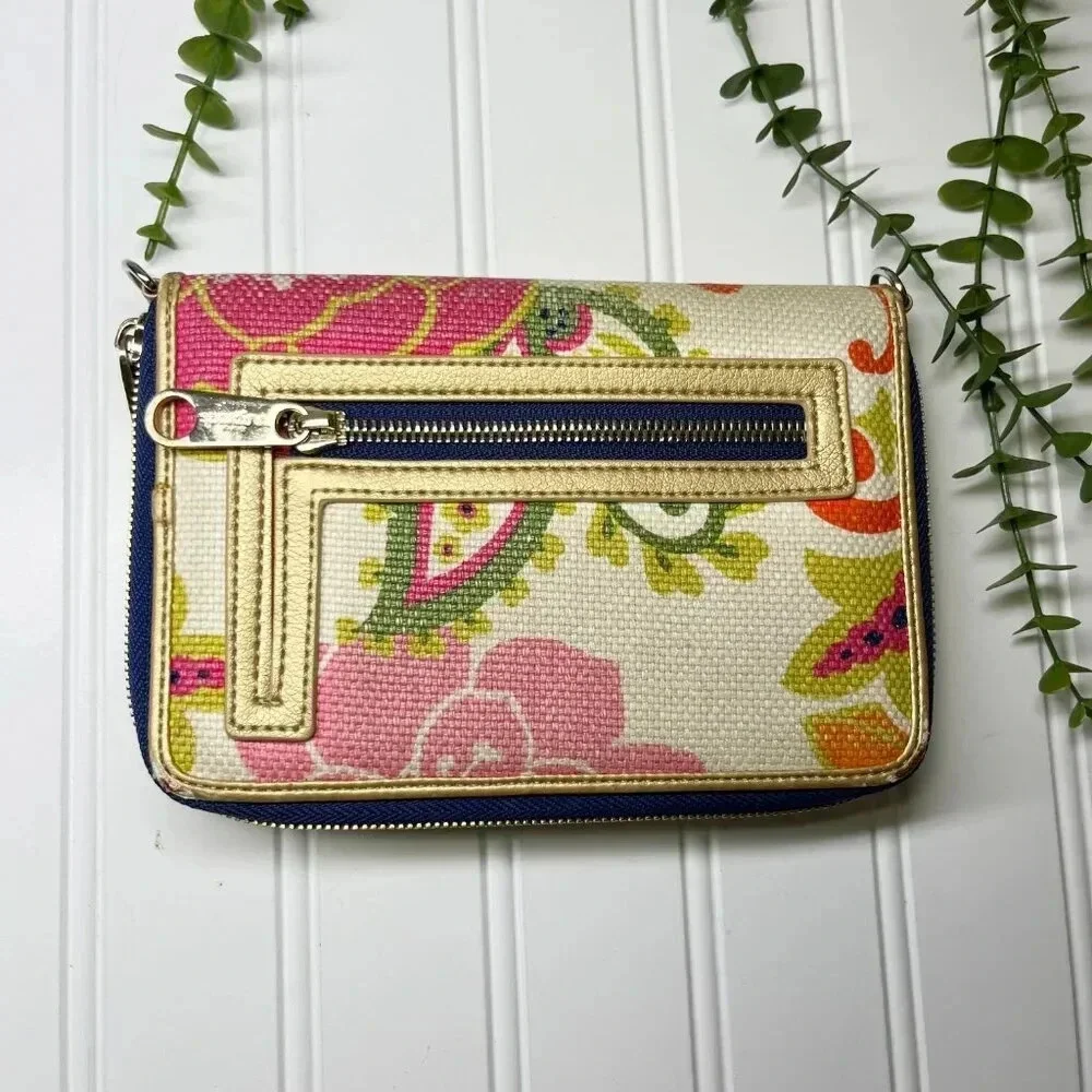 Spartina Leather & Floral Zip Around Phone Wallet/Wristlet - Missing Strap